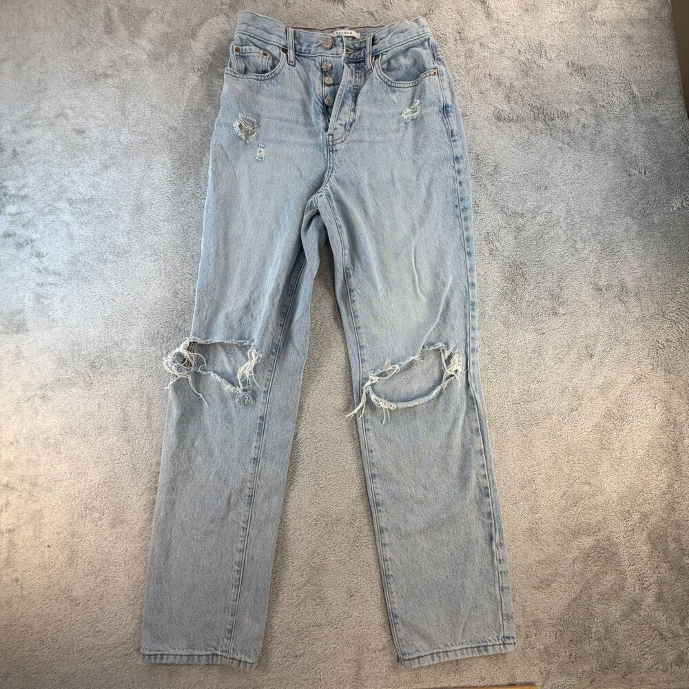 PacSun Women’s Distressed Straight Leg Jeans Button Fly Light Wash Size 25